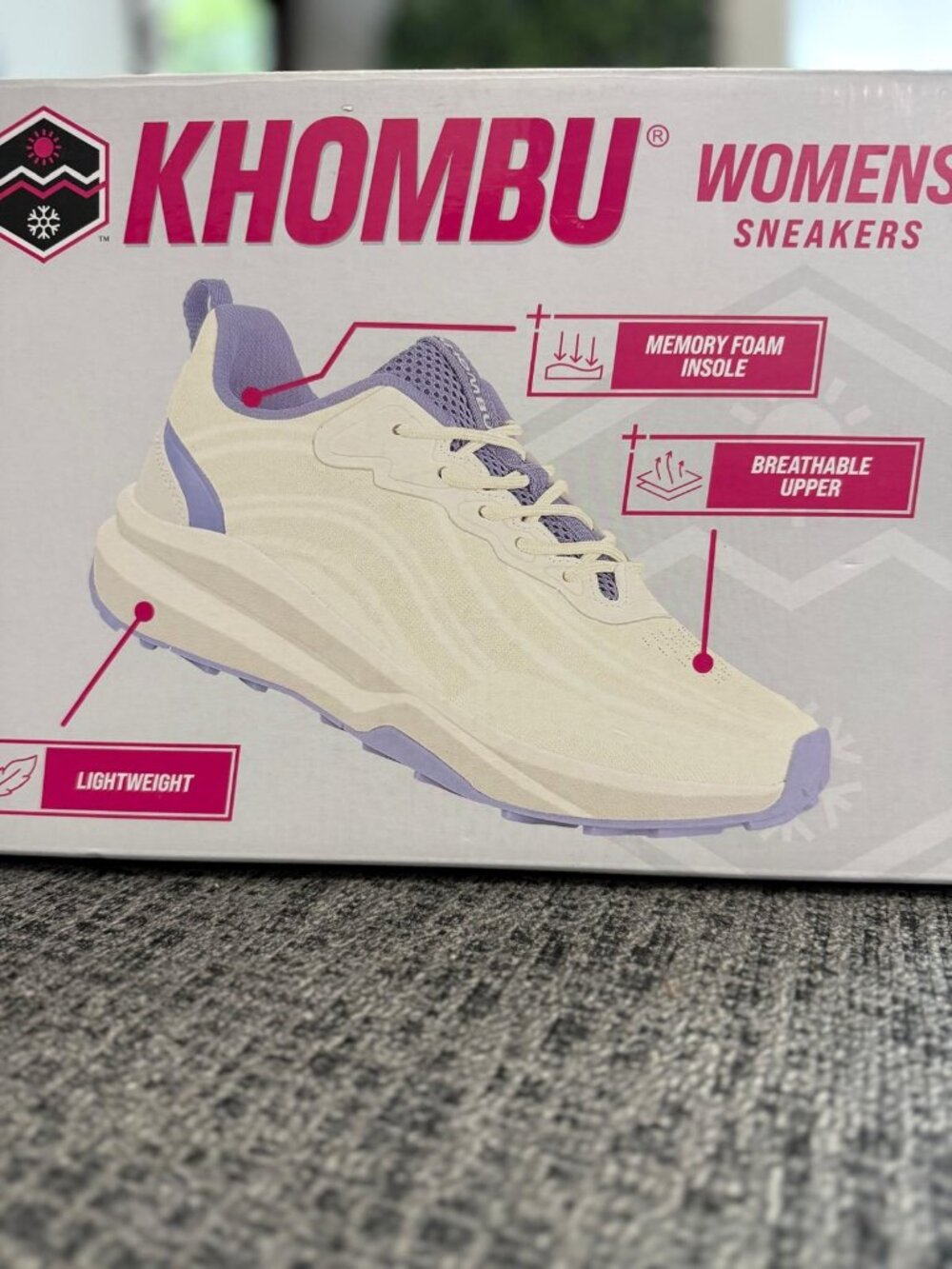 Khombu Patan Women's Sneakers Beige Lavender Memory Foam Lightweight Running Sho